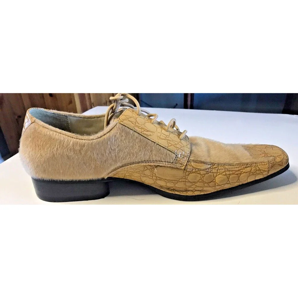 Hugo Vitelli Men's Dress Shoes Faux Fur Snakeskin Size 10.5 Tan